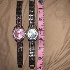 2 BEAUTIFUL WATCHES ONE PINK AND ONE CLEAR STONES